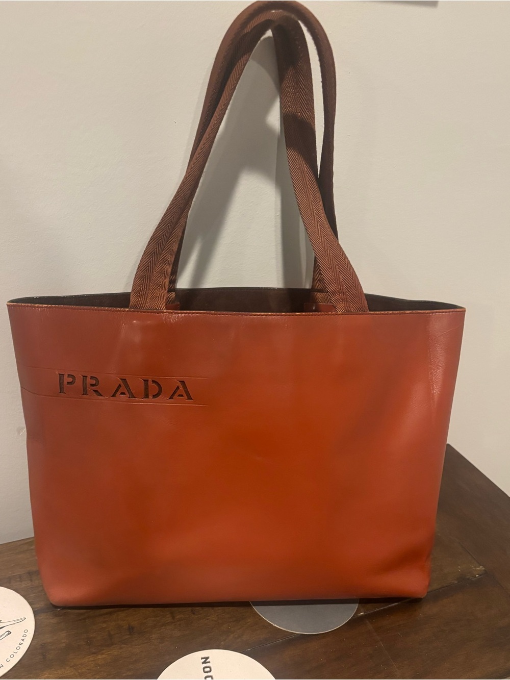 PRADA Leather Cutout Tote